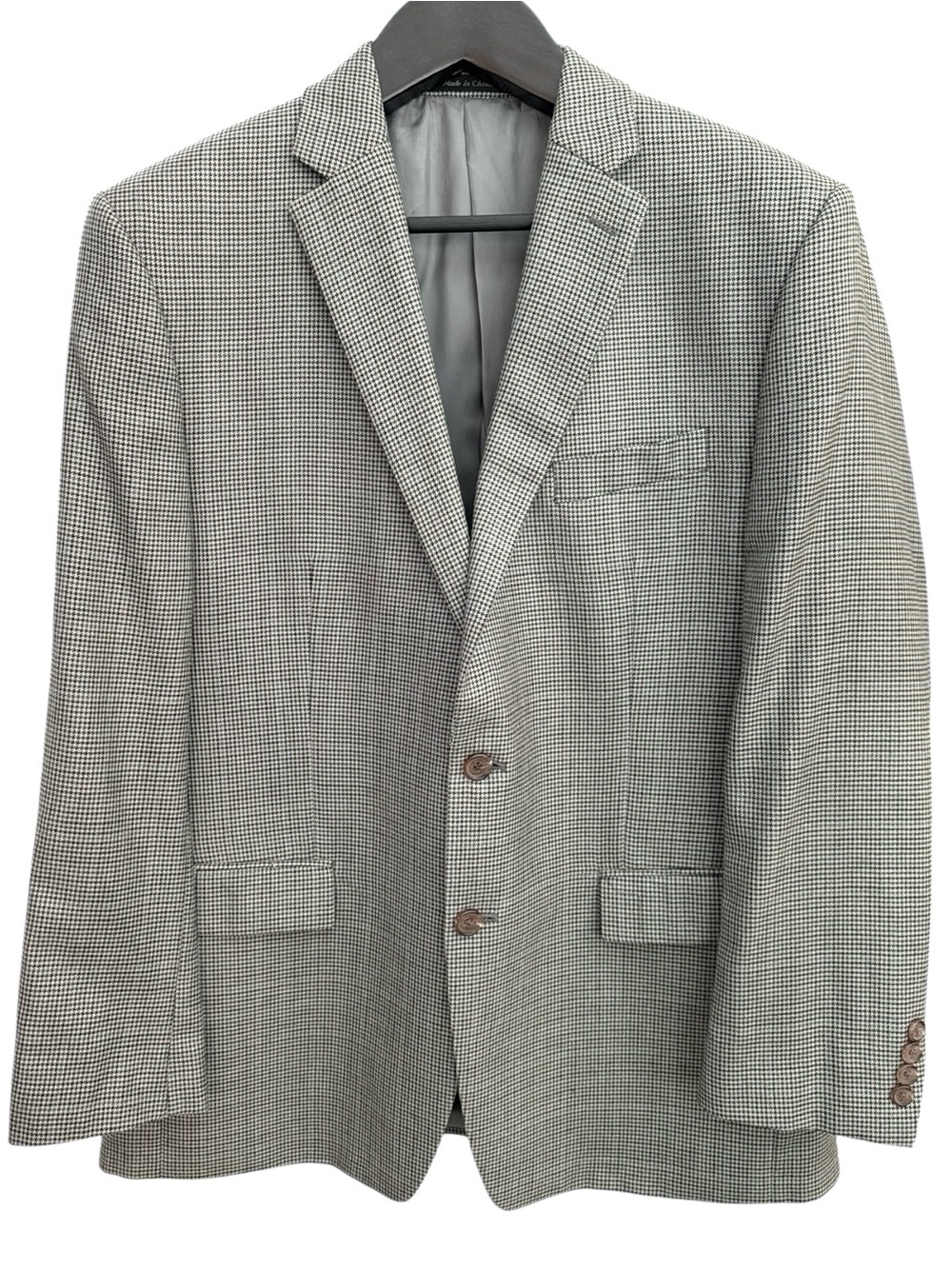 Lauren Ralph Lauren 44R Silk Wool Houndstooth Blazer Sport Coat Gray Blue